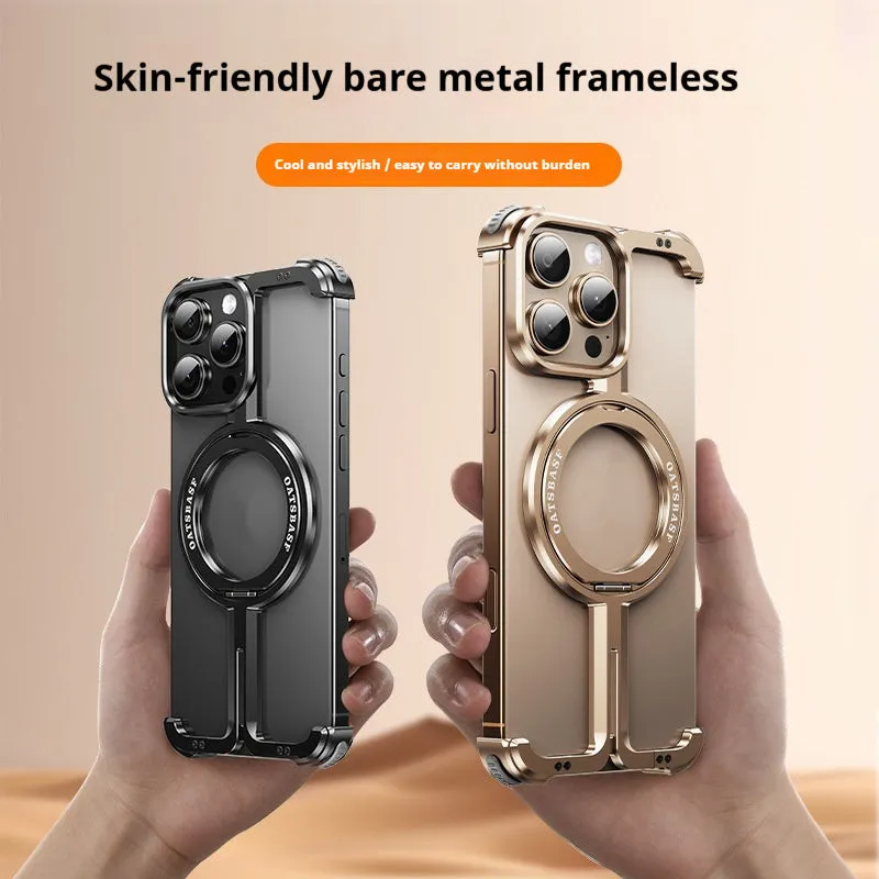 Metal magnetic bracket phone case for iPhone 17 Pro Max in black with frosted finish