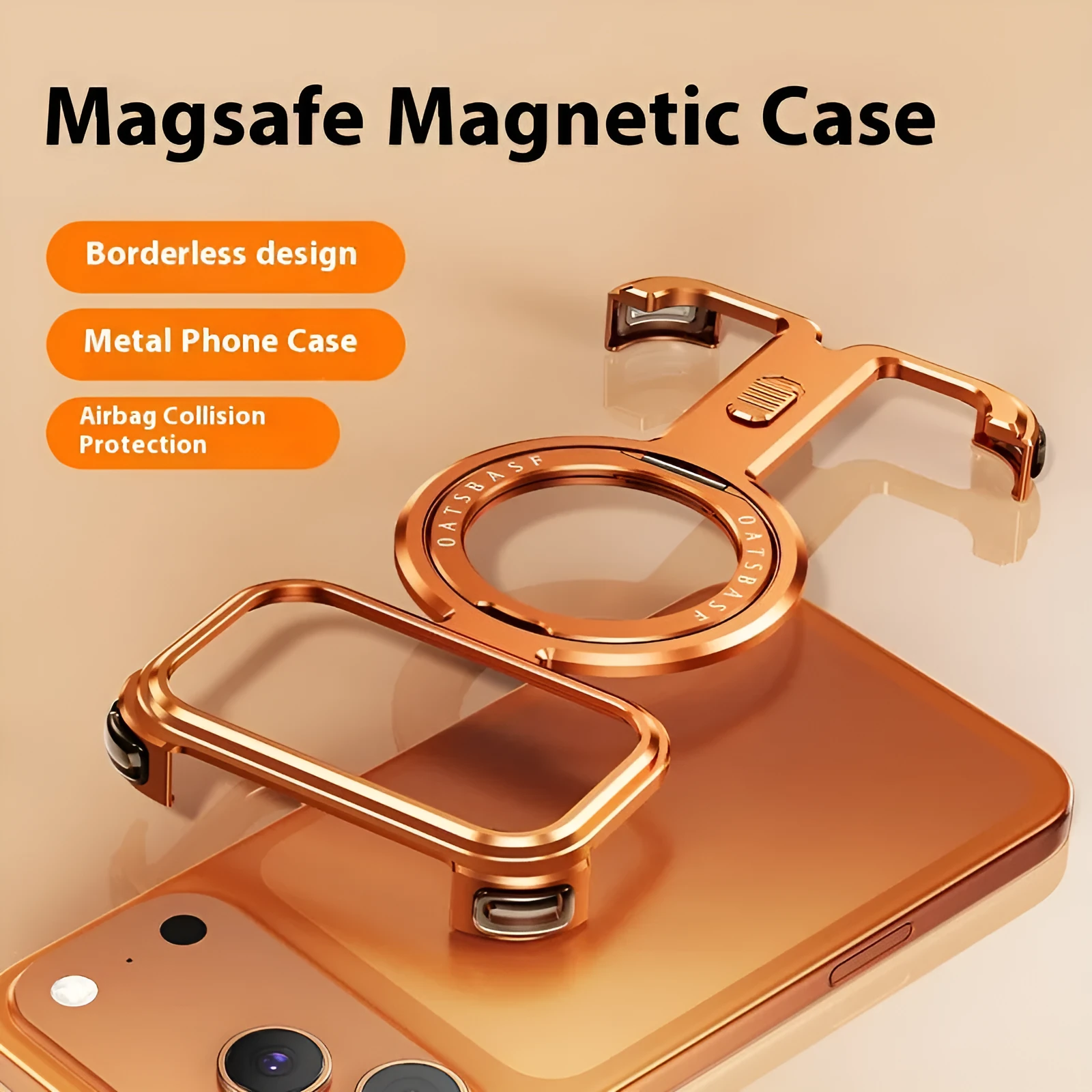 Metal magnetic bracket phone case for iPhone 17 Pro Max in black with frosted finish