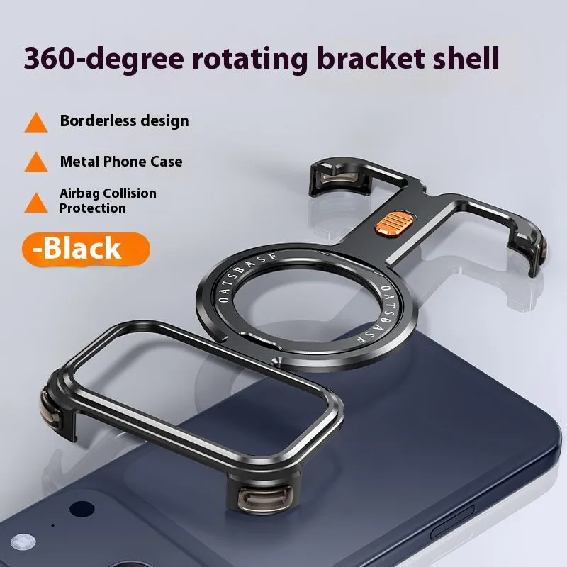 Metal magnetic bracket phone case for iPhone 17 Pro Max in black with frosted finish