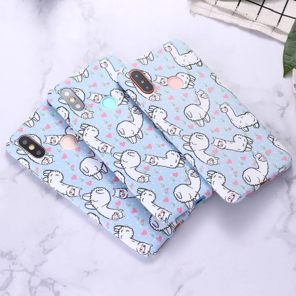 Cute alpaca water sticker frosted PC phone case in photo colour, compatible with multiple phone models