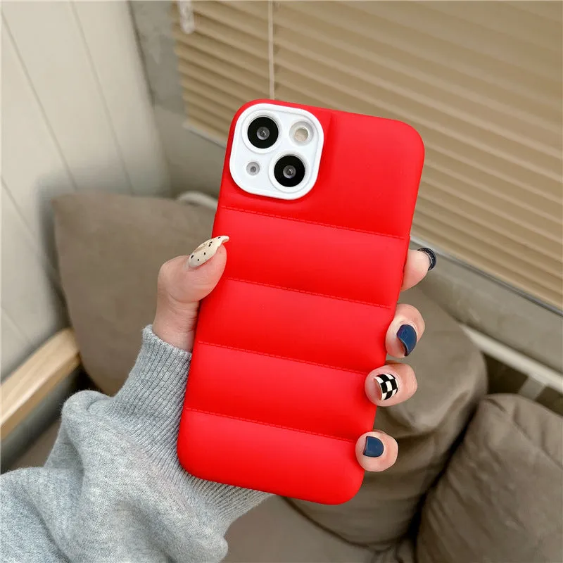 Creative down jacket style silicone TPU back cover for iPhone, solid colour, black example