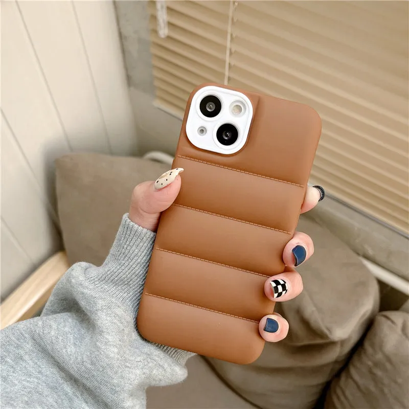 Creative down jacket style silicone TPU back cover for iPhone, solid colour, black example
