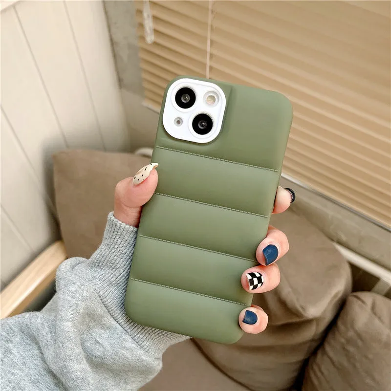 Creative down jacket style silicone TPU back cover for iPhone, solid colour, black example