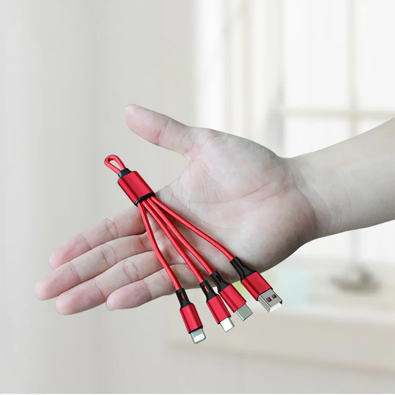 Creative gift one for three keychain charging cable 18cm red black silver portable three-in-one