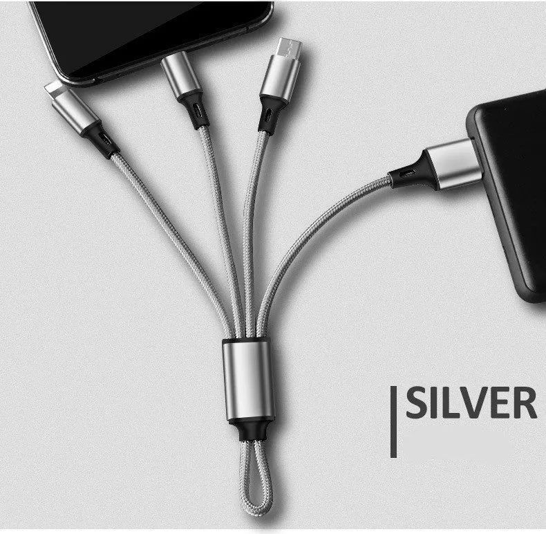 Creative gift one for three keychain charging cable 18cm red black silver portable three-in-one