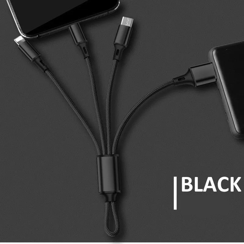 Creative gift one for three keychain charging cable 18cm red black silver portable three-in-one