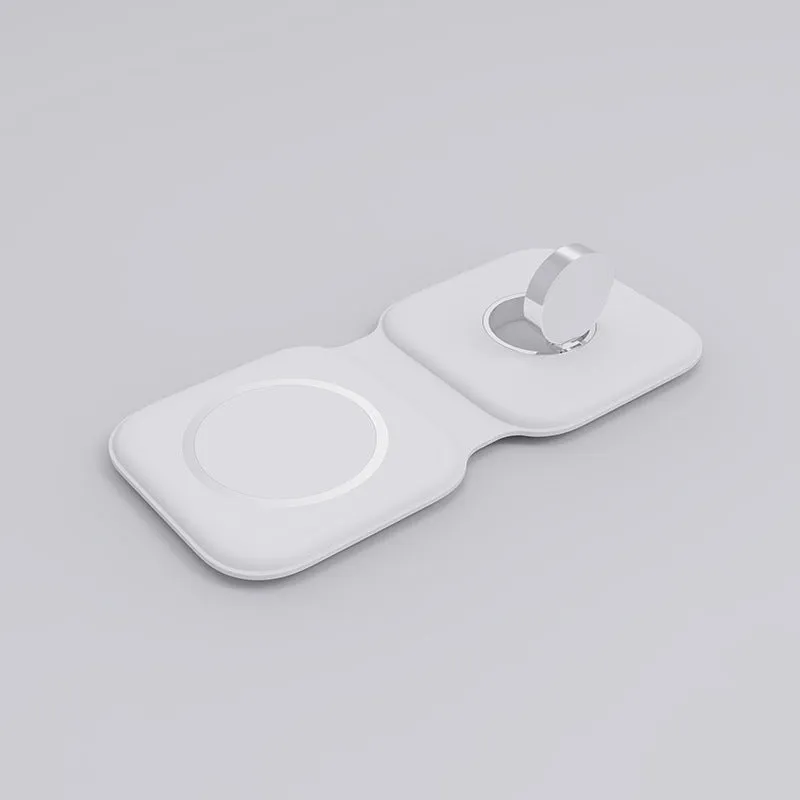LFX-163 foldable wireless charger in fish-water blue colour charging a mobile phone and watch