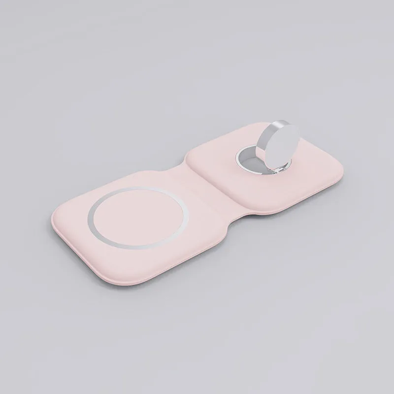 LFX-163 foldable wireless charger in fish-water blue colour charging a mobile phone and watch