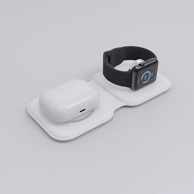 LFX-163 foldable wireless charger in fish-water blue colour charging a mobile phone and watch