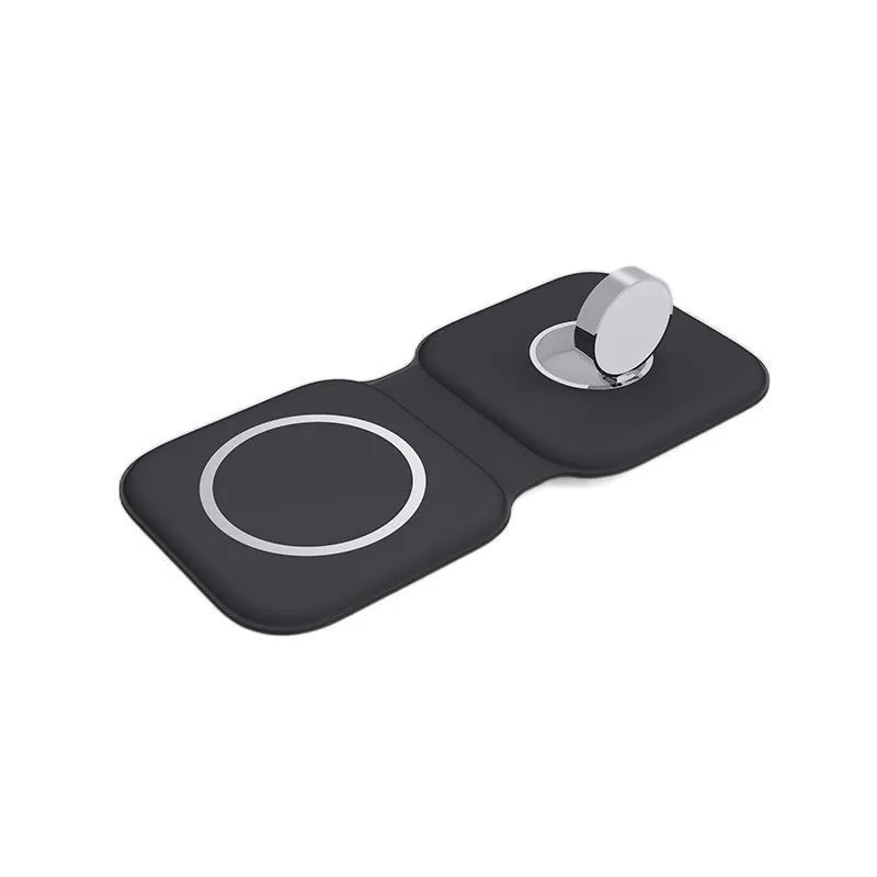 LFX-163 foldable wireless charger in fish-water blue colour charging a mobile phone and watch