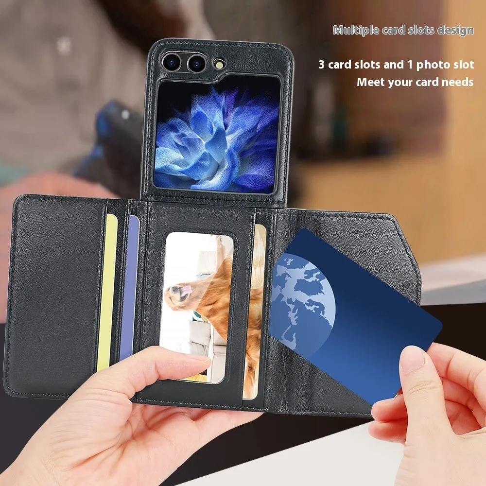 Fashion PU phone cover with lanyard and card slot for Samsung Z Flip in purple
