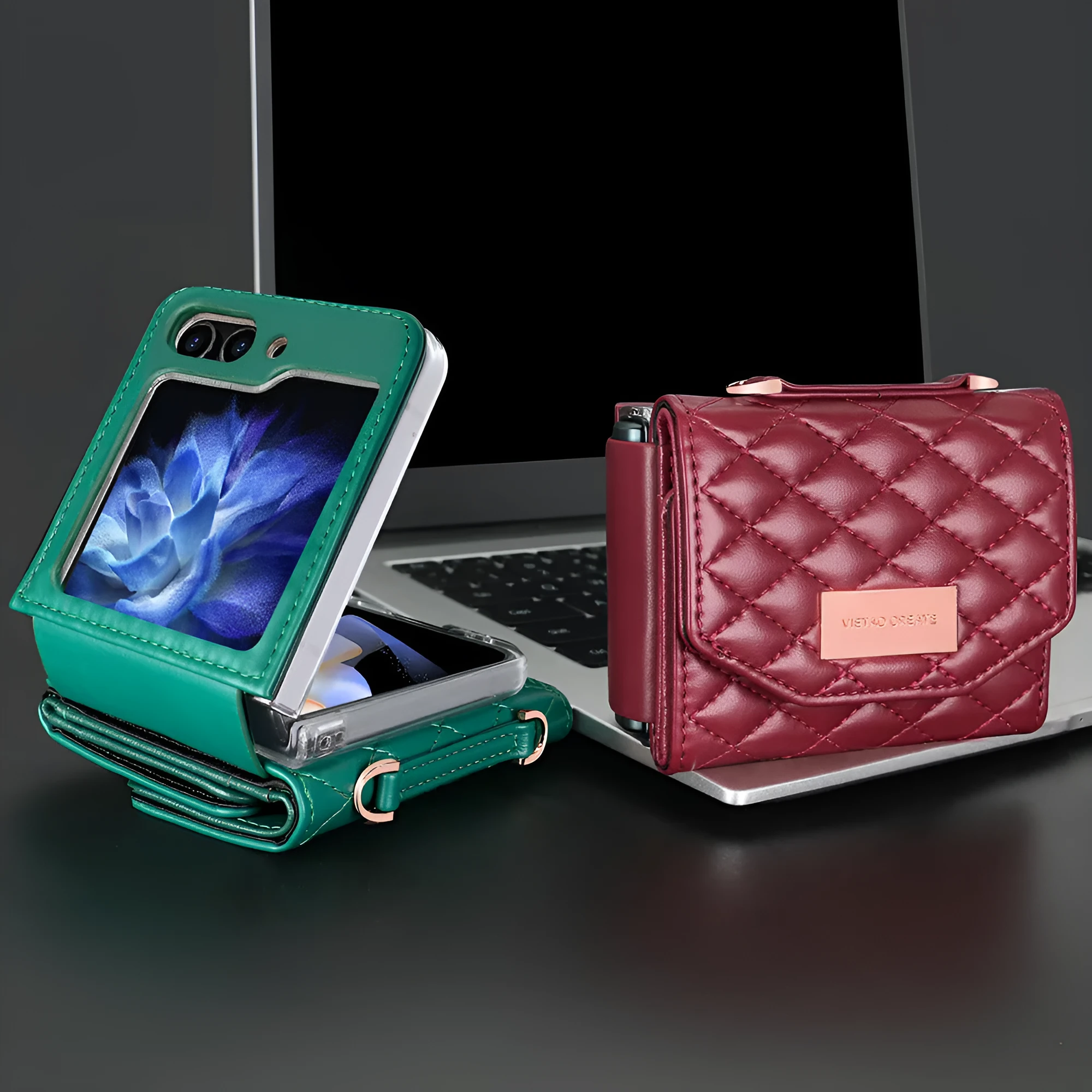 Fashion PU phone cover with lanyard and card slot for Samsung Z Flip in purple