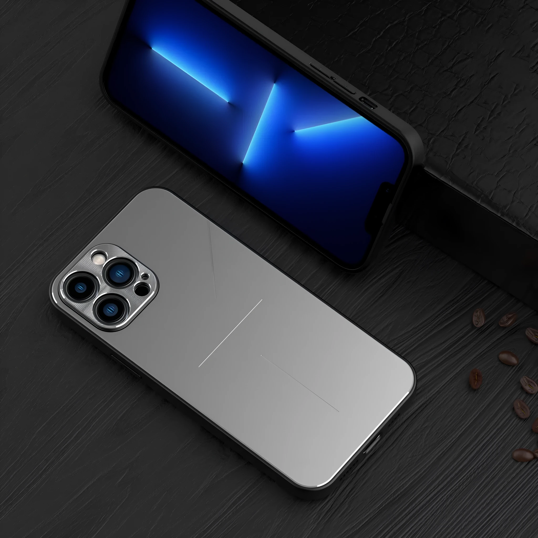 Skin feel metal frosted phone case for iPhone 14, aluminium alloy and TPU, black colour