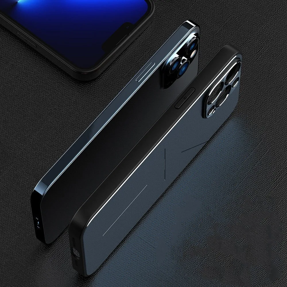 Skin feel metal frosted phone case for iPhone 14, aluminium alloy and TPU, black colour