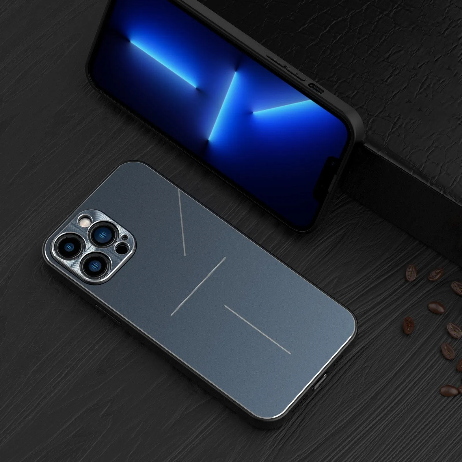 Skin feel metal frosted phone case for iPhone 14, aluminium alloy and TPU, black colour