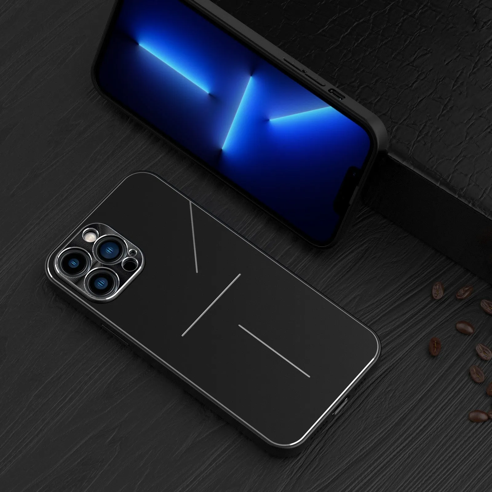 Skin feel metal frosted phone case for iPhone 14, aluminium alloy and TPU, black colour