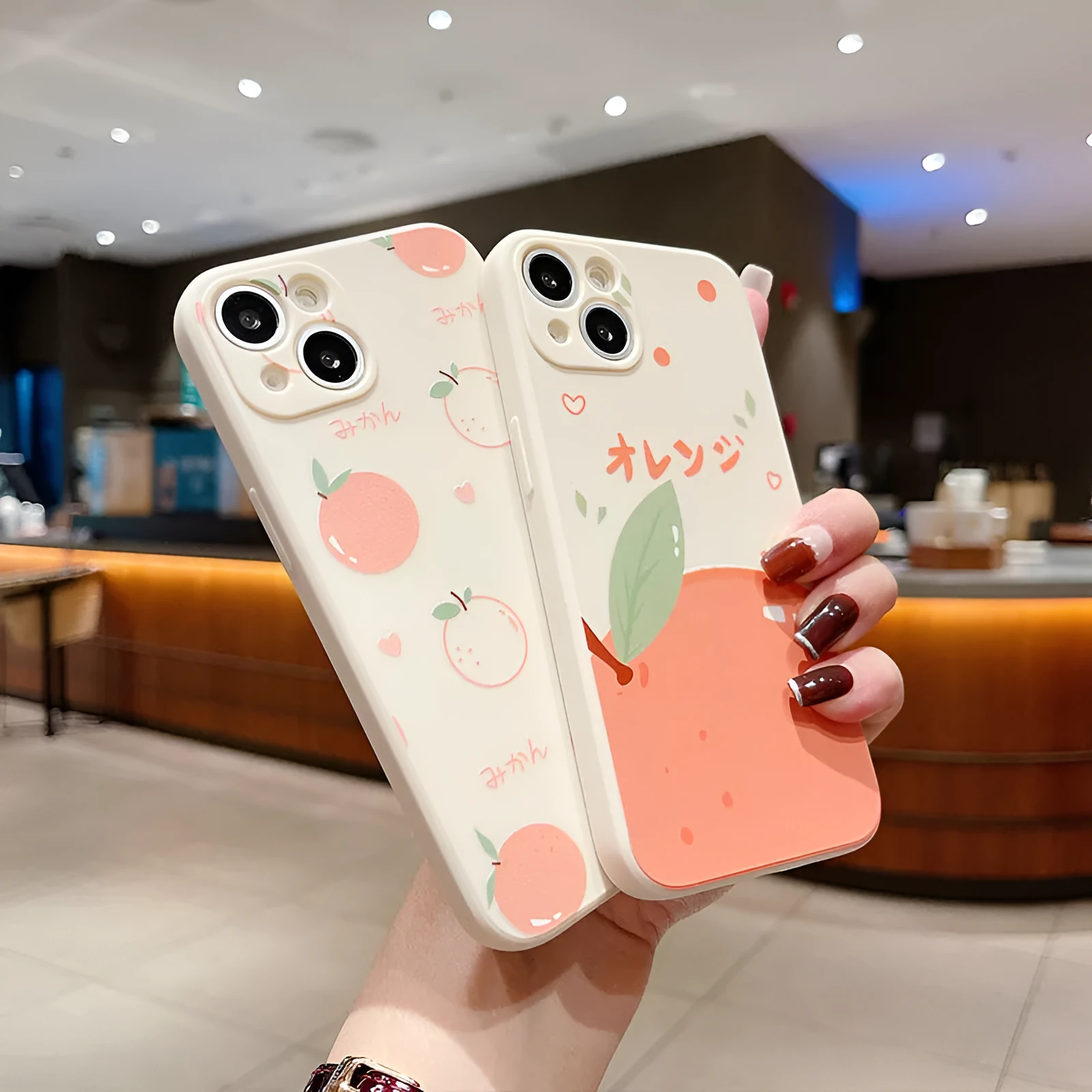 TPU minimalist phone case with Tesseract orange print on antique white background, compatible with iPhone 13 Pro Max