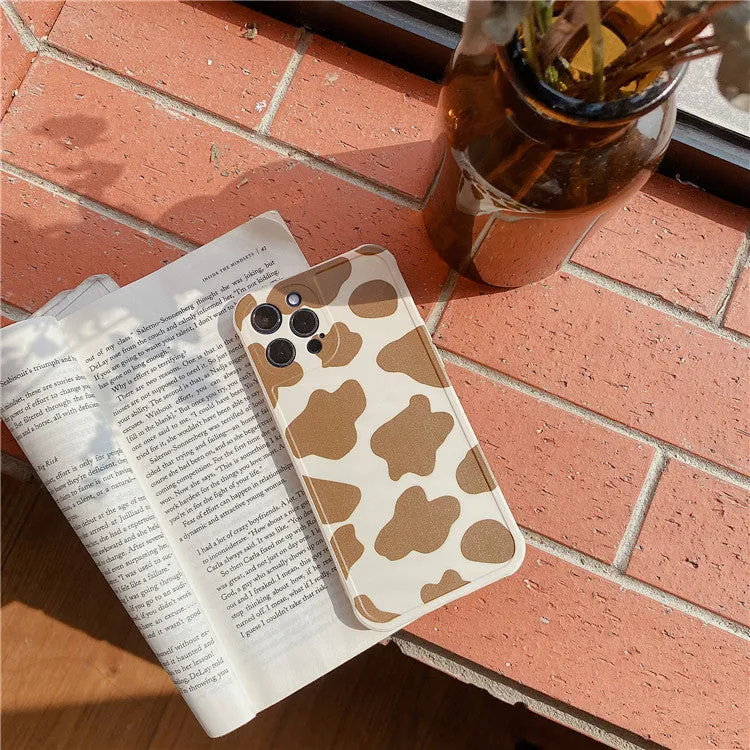 Cow pattern khaki milk silicone phone case back cover for iPhone 11 12 XR XS X 7 8 Plus