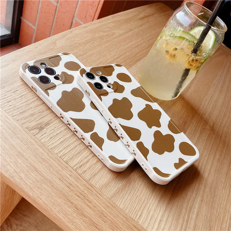 Cow pattern khaki milk silicone phone case back cover for iPhone 11 12 XR XS X 7 8 Plus