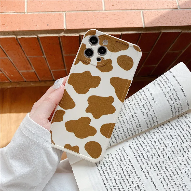 Cow pattern khaki milk silicone phone case back cover for iPhone 11 12 XR XS X 7 8 Plus