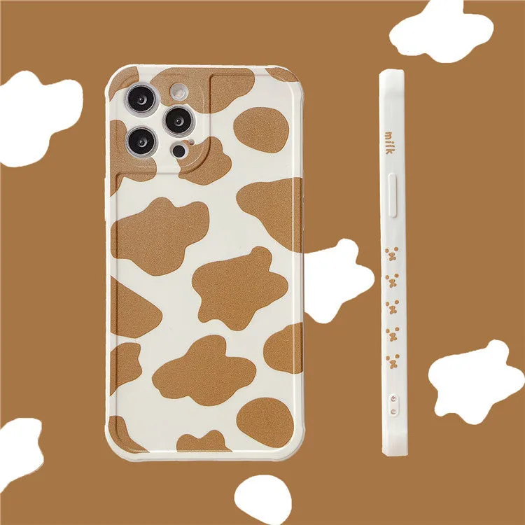 Cow pattern khaki milk silicone phone case back cover for iPhone 11 12 XR XS X 7 8 Plus