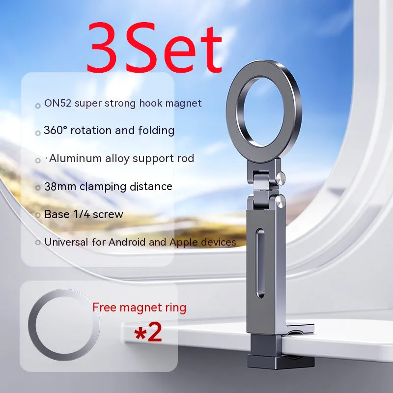 360-degree rotating folding travel mobile phone magnetic bracket in aluminium alloy, grey, 17cm length