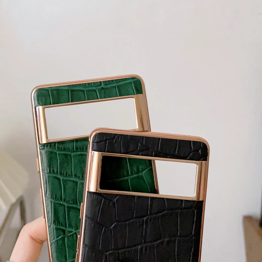 Genuine leather phone case for Google Pixel 6-7 Pro in black colour with electroplating finish