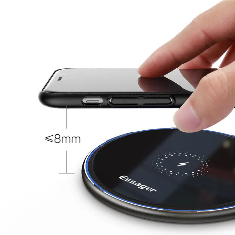 Desktop round wireless charger with acrylic aluminium alloy frame and mirror finish