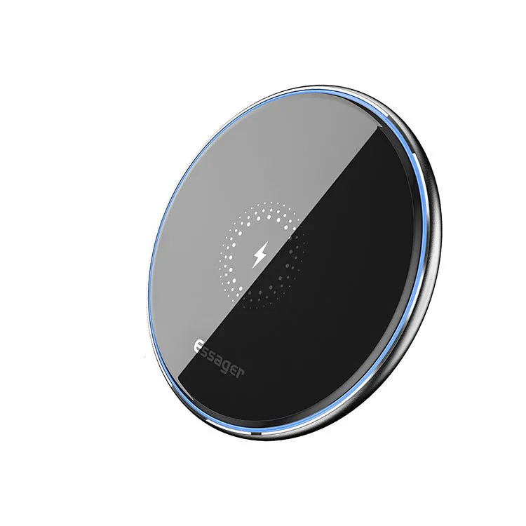 Desktop round wireless charger with acrylic aluminium alloy frame and mirror finish