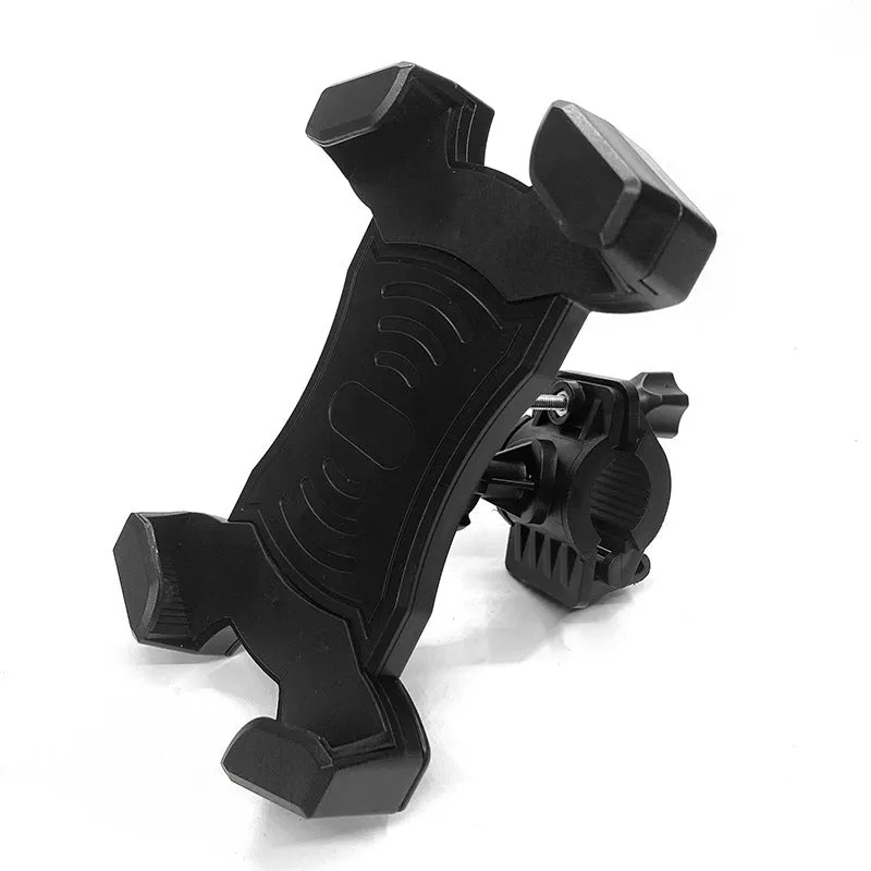 Automatic locking motorcycle phone holder car mount in black, made of ABS plastic and silicone, mounted on handlebar