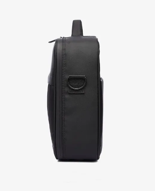 Black Oxford fabric men's messenger shoulder bag showing dimensions and texture