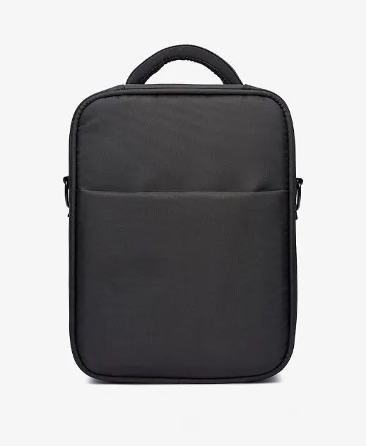 Black Oxford fabric men's messenger shoulder bag showing dimensions and texture