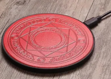 10W fast wireless charger in black, 6mm thick, 99mm round charging pad with Micro USB port