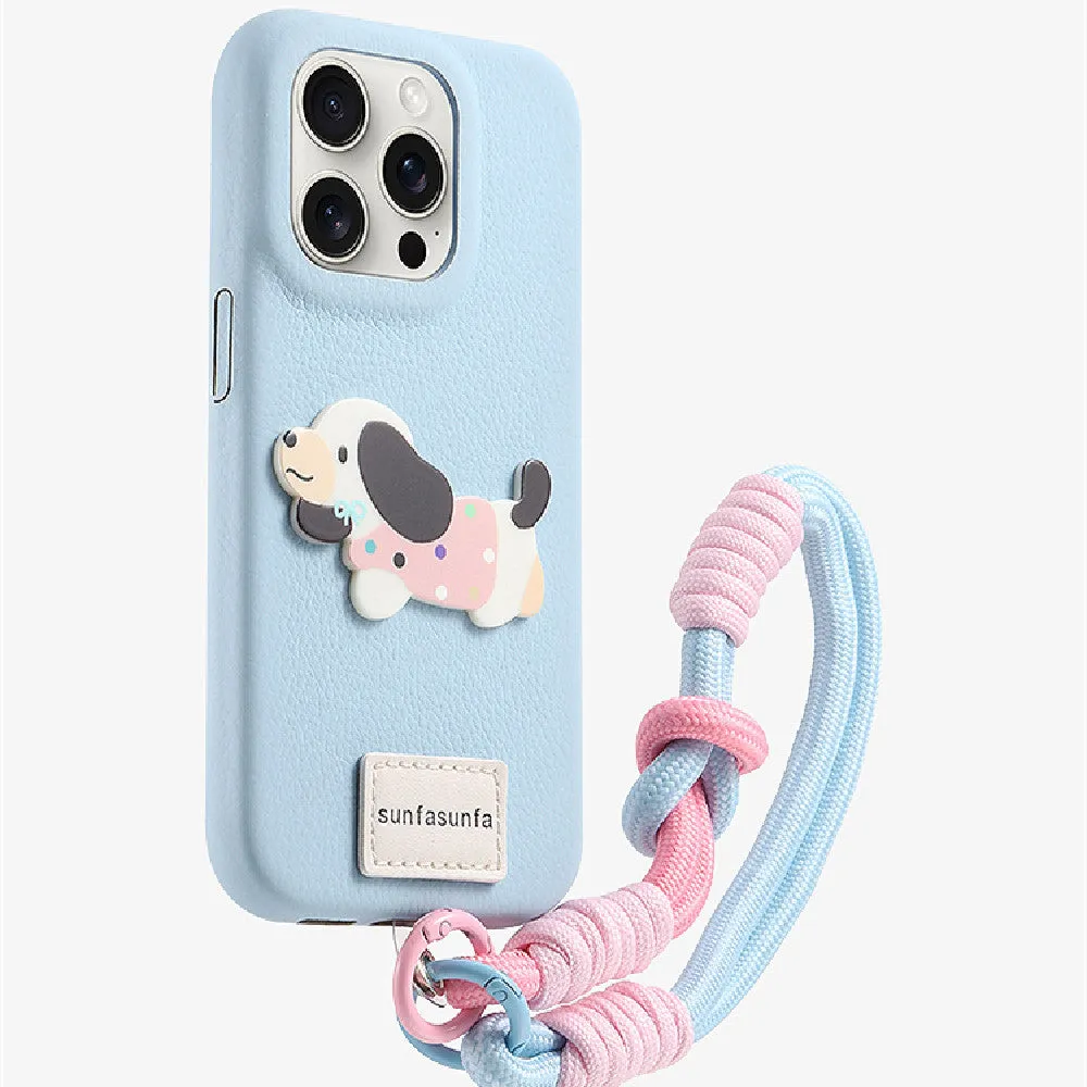 Silicone anti drop phone case with lanyard and polka dot dog design for Apple iPhone