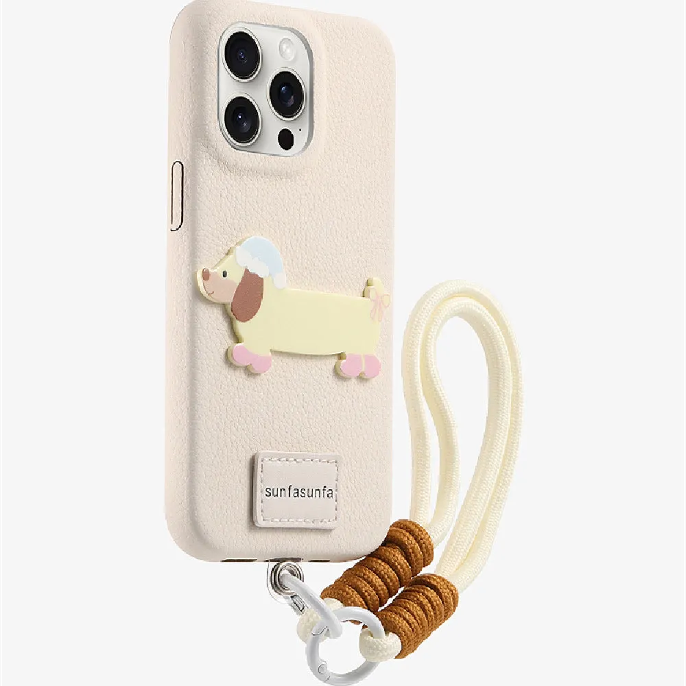 Silicone anti drop phone case with lanyard and polka dot dog design for Apple iPhone