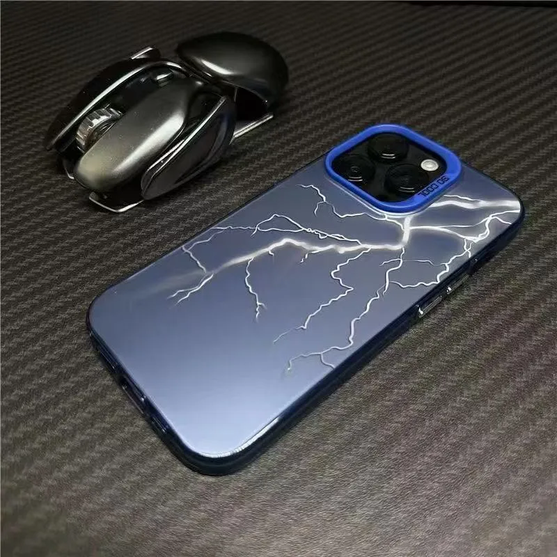 Silver Lightning hard PC frosted phone case in Black for iPhone, with laser stereo pattern and cutouts for camera and ports