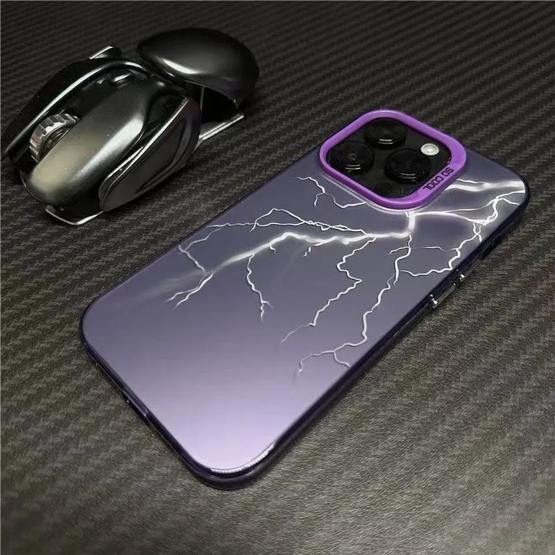 Silver Lightning hard PC frosted phone case in Black for iPhone, with laser stereo pattern and cutouts for camera and ports
