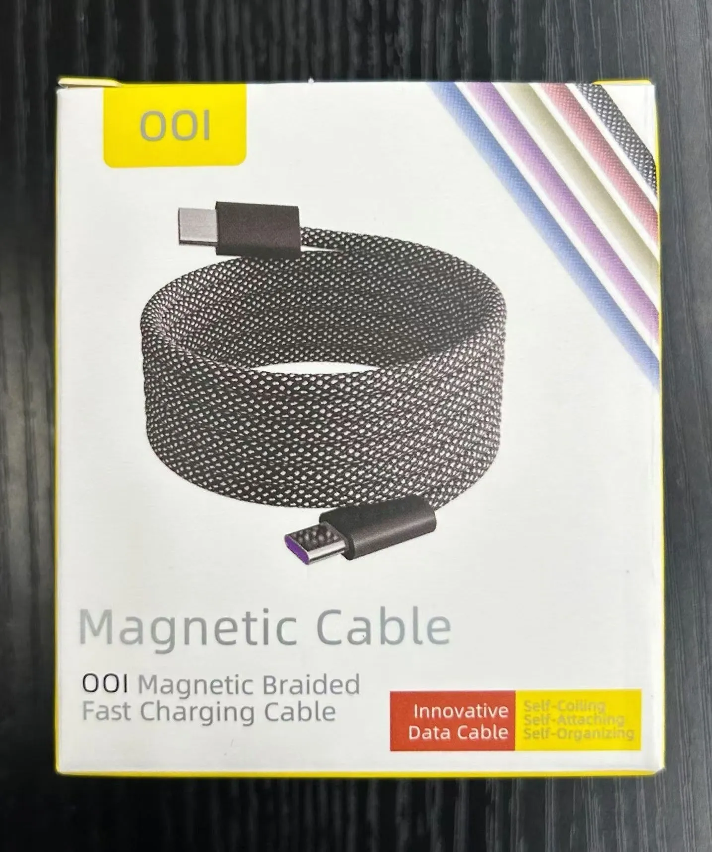 Magnetic woven-braided data cable in Tech Black with 66W fast charge and three connector types