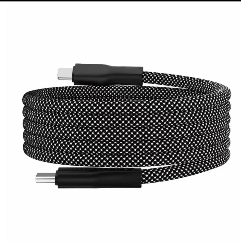 Magnetic woven-braided data cable in Tech Black with 66W fast charge and three connector types