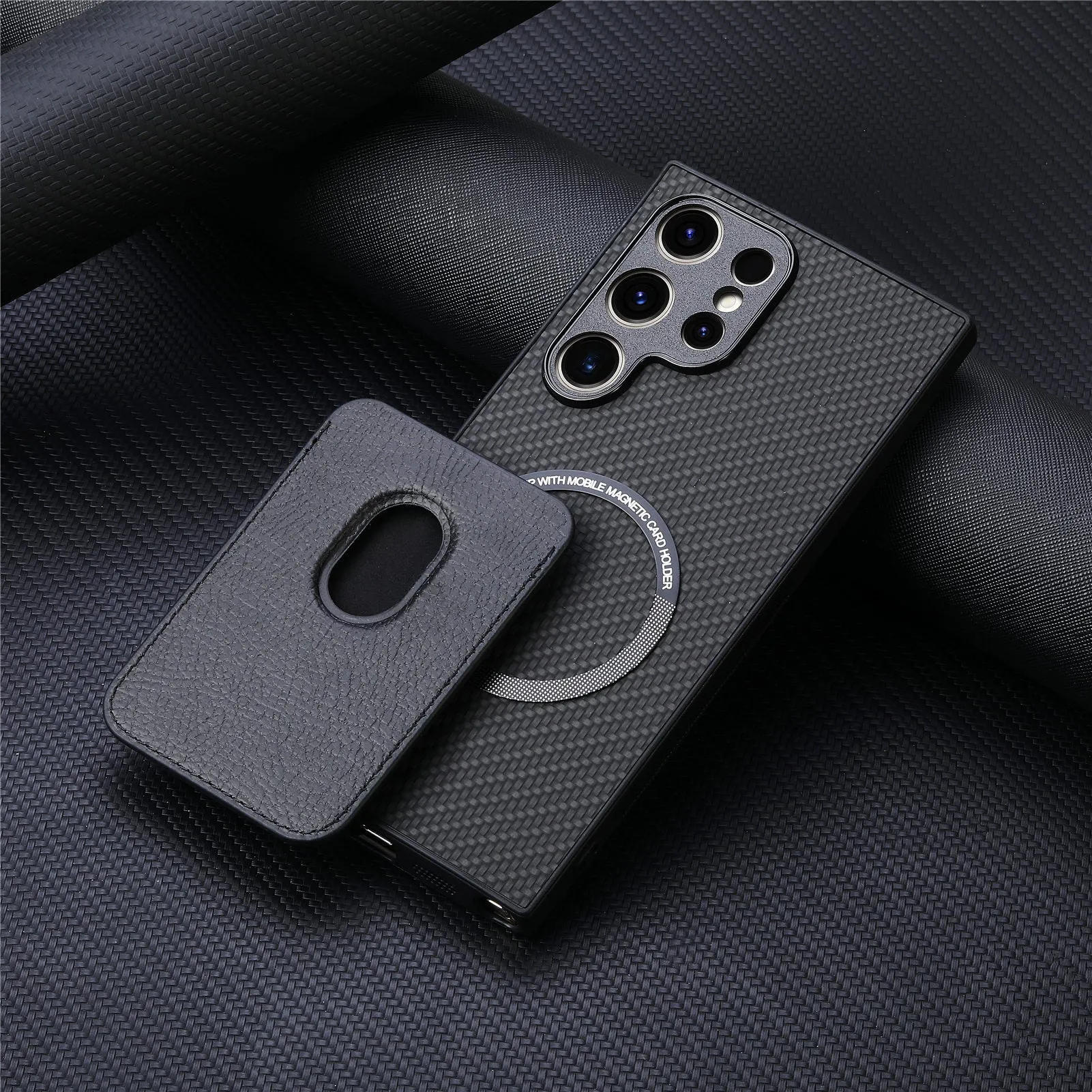Two-in-one Magsafe card holder leather phone case for Samsung in black and other colours