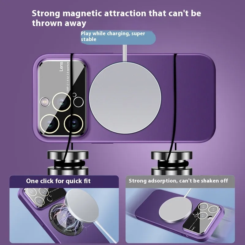 Magnetic large window drop-resistant PC phone case for iPhone 16 Pro Max, black frosted finish