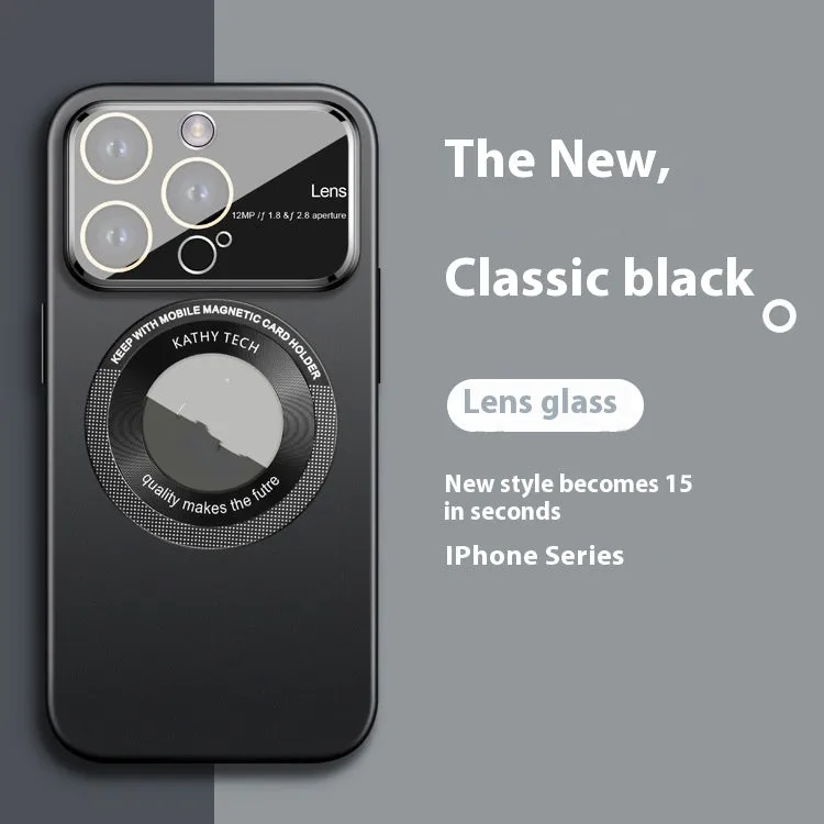 Magnetic large window drop-resistant PC phone case for iPhone 16 Pro Max, black frosted finish
