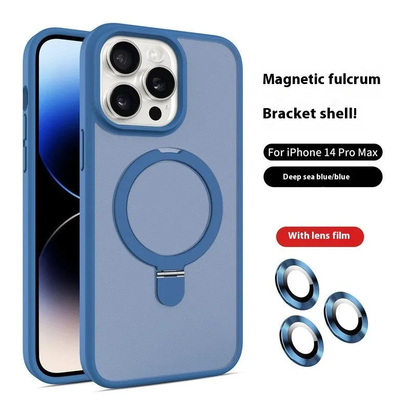 Magnetic frosted phone case for iPhone with built-in kickstand and lens protection, available in black