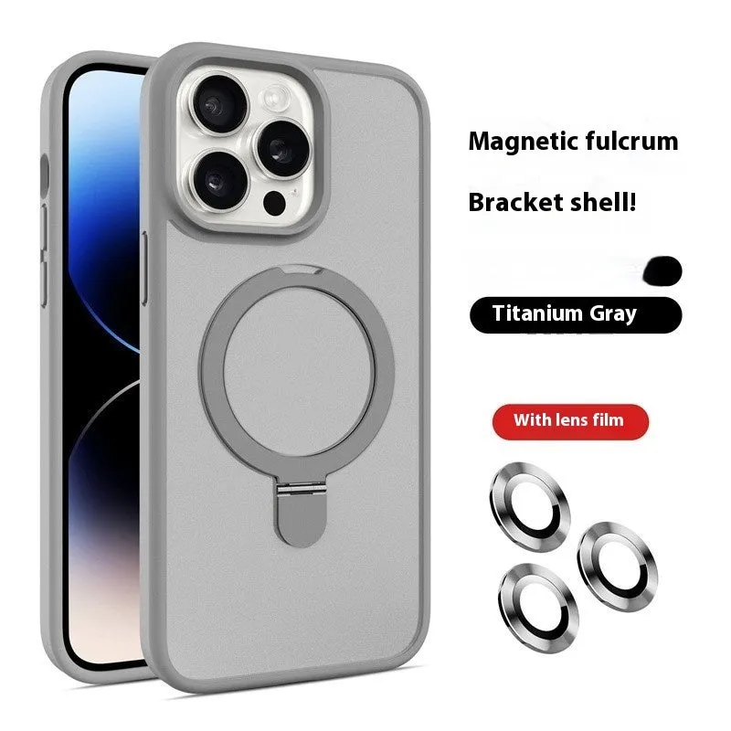 Magnetic frosted phone case for iPhone with built-in kickstand and lens protection, available in black