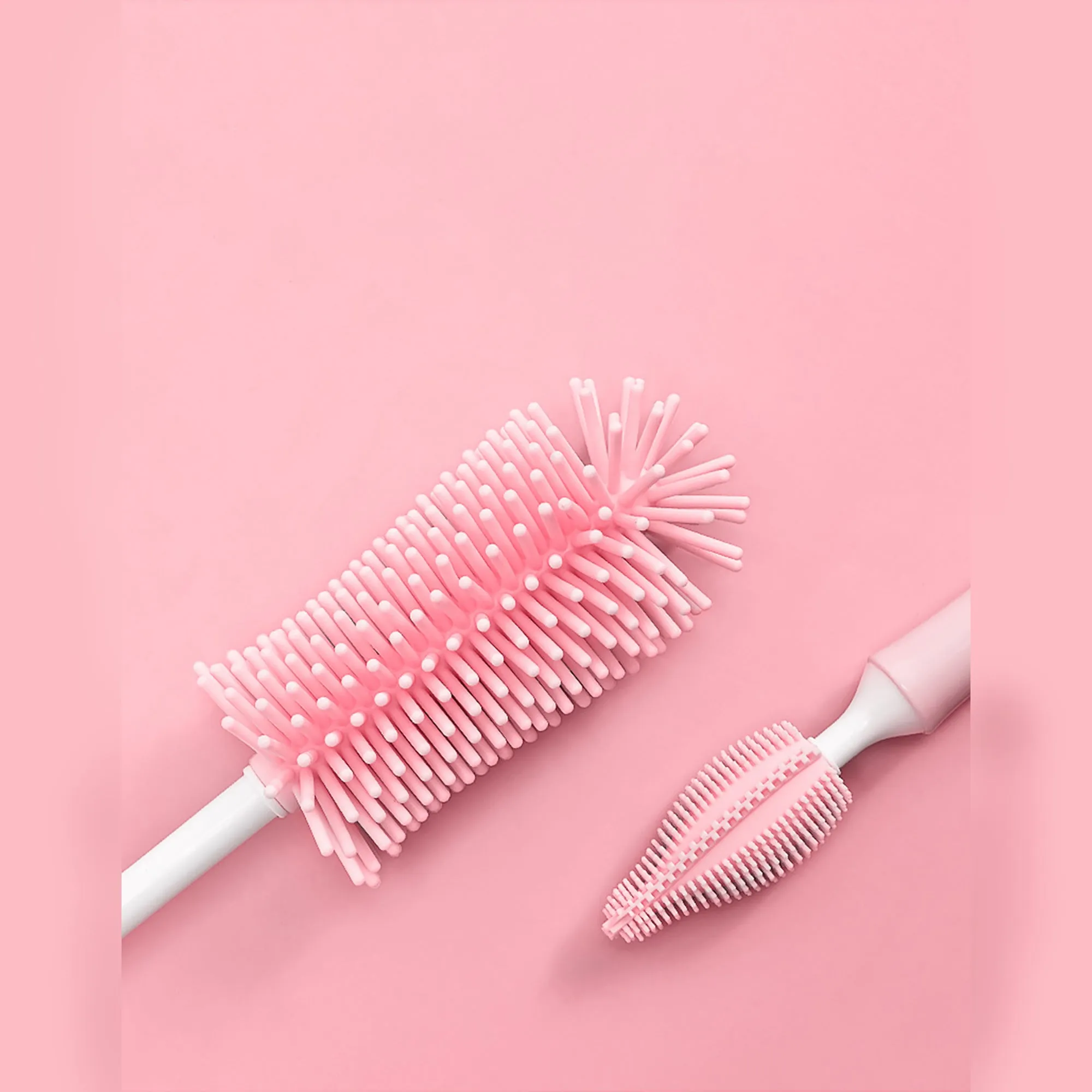 Silicone baby bottle cleaning brush set with straw cleaner in assorted colours