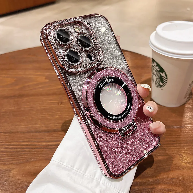 Electroplating gradient magnetic suction phone case for iPhone 15 16 with silicone shockproof bracket