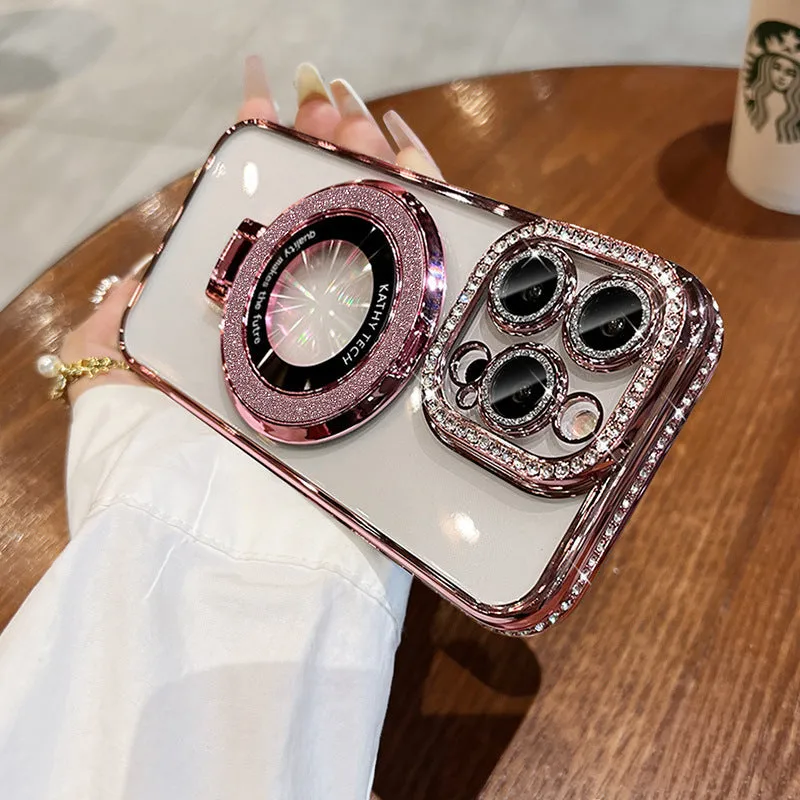Electroplating gradient magnetic suction phone case for iPhone 15 16 with silicone shockproof bracket