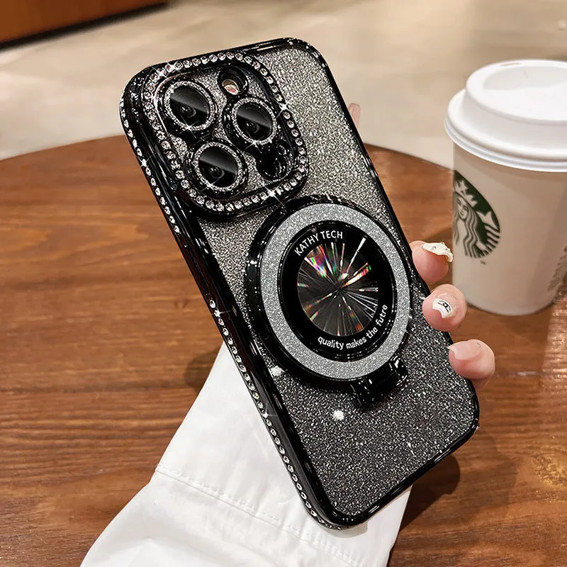 Electroplating gradient magnetic suction phone case for iPhone 15 16 with silicone shockproof bracket