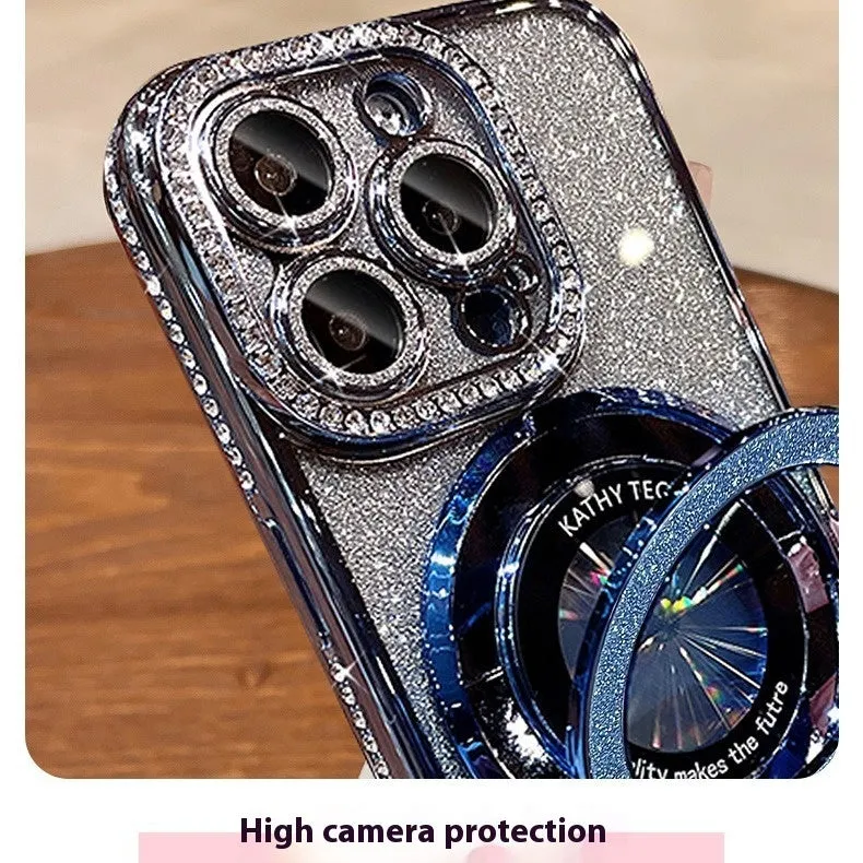 Electroplating gradient magnetic suction phone case for iPhone 15 16 with silicone shockproof bracket