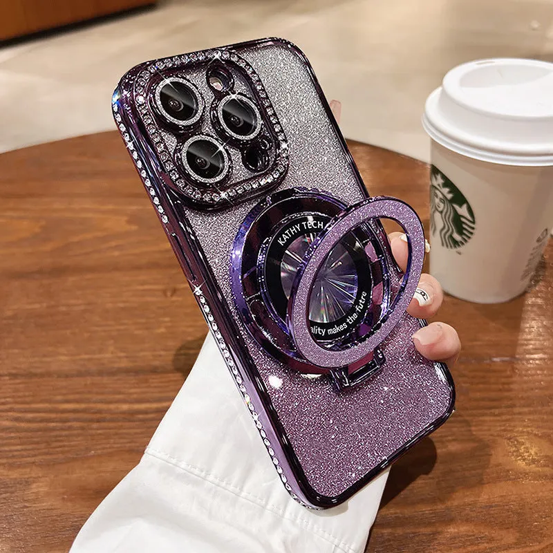 Electroplating gradient magnetic suction phone case for iPhone 15 16 with silicone shockproof bracket